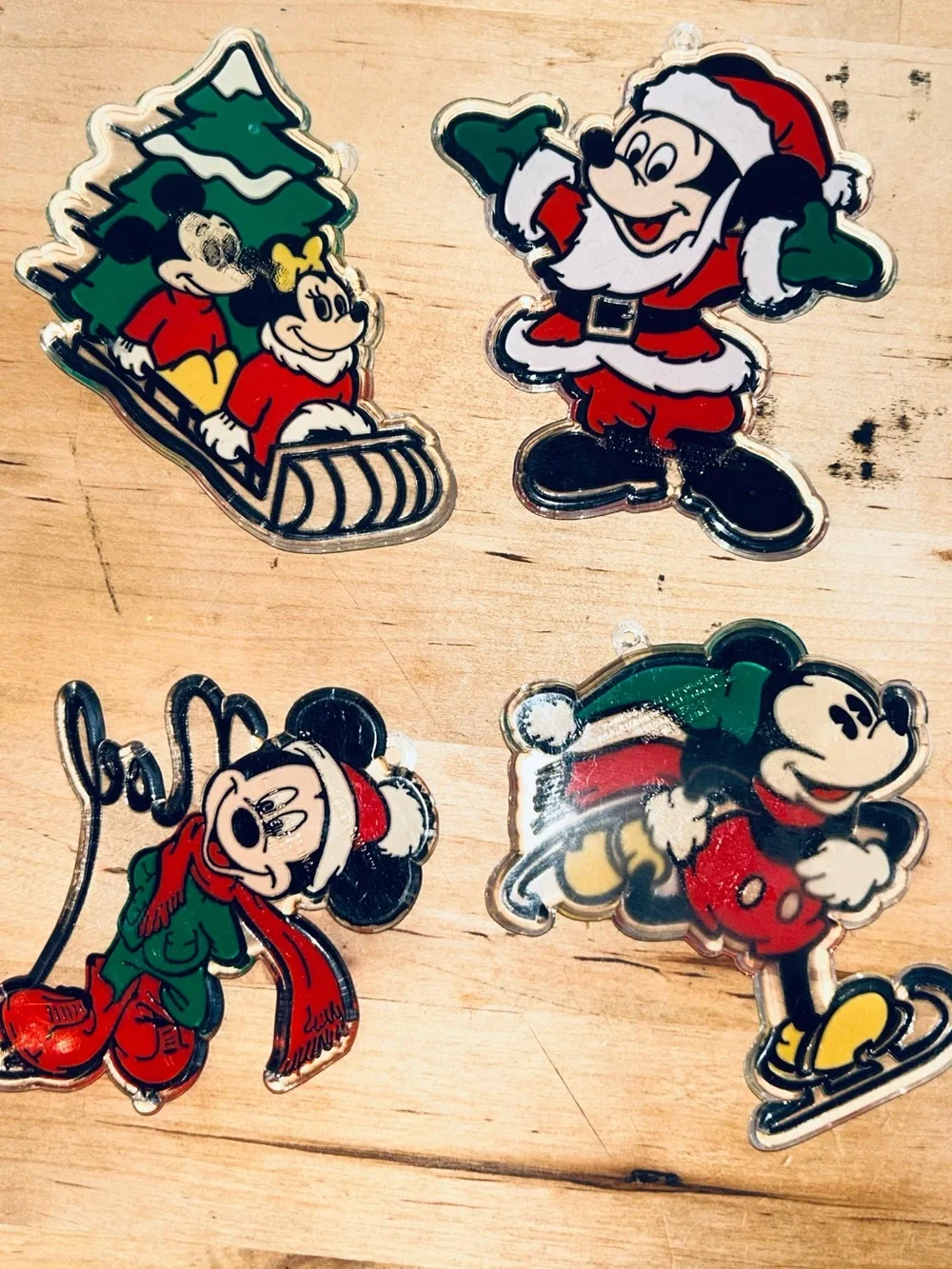 VTG Disney Acrylic Mickey & Minnie Mouse  Christmas  Ornament Set Of 4